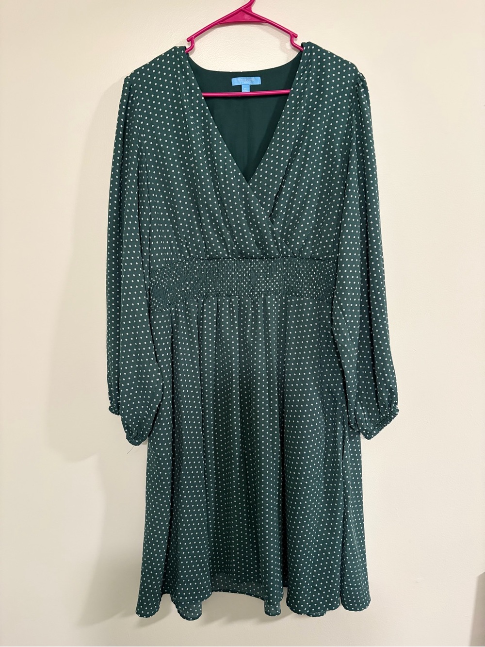 Draper James Forest Green Polka Dot V-Neck Dress